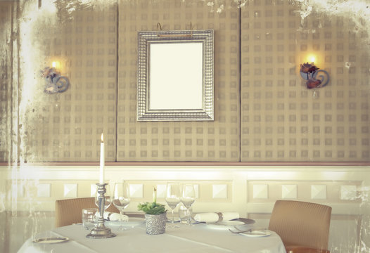 retro stylish photo of restaurant with frame