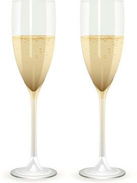 two champagne filled glass flutes
