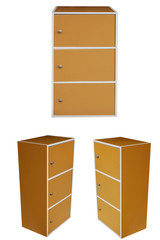 Three style colorful cabinets.