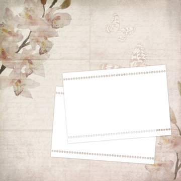 vintage floral background with orchids, text, space for text or