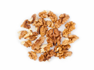 Raw walnuts on white background