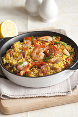 Prawn and chorizo paella