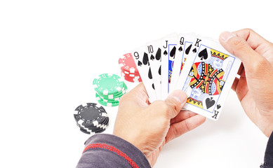 Straight Flush in Poker Players Hand