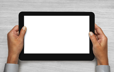 hands holding touchpad