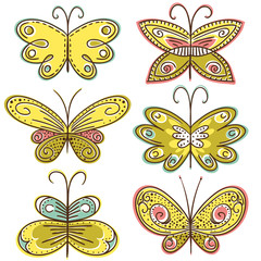 Obraz na płótnie Canvas six hand draw butterflies, vector illustration