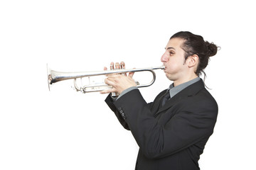 stylish jazz man playing the trumpet on white background © Tommaso Lizzul