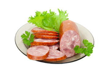 Sliced ??salami and lettuce