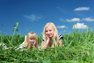 mother with her daughter outdoors