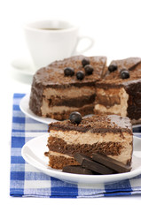 Homemade chocolate cake and coffee
