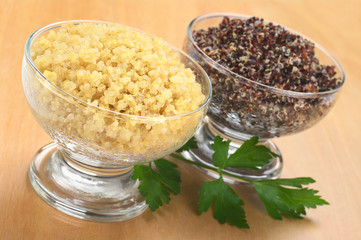 Cooked white and red quinoa