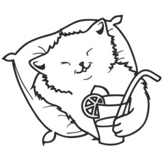 Gatto Relax con Aperitivo-Cute Little Cat with Drink-2-Vector