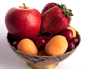 fruit, metal vase, isolated