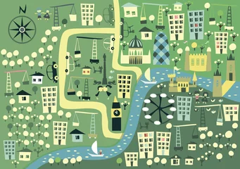 Fotobehang Stratenplan cartoon Londen kaart