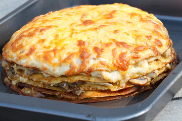 Pancakes pie with cheese