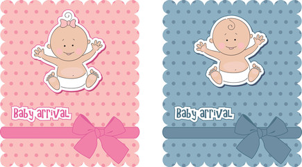 Baby arrival cards. Boy and girl