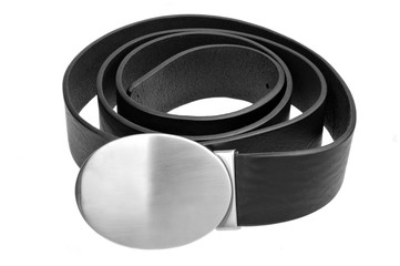 Black leather with iron buckle isolated on white