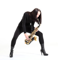 Naklejka premium woman with saxophone.