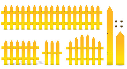 Fototapeta premium set of yellow fence isolated on white background