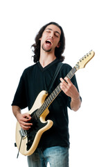 Fototapeta premium Guitar player isolated on the white background