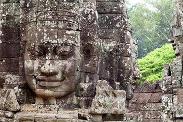 Stone Face Carving Bayon Temple Cambodia