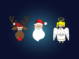 Reindeer - Santa - Angel - Vector Christmas Card
