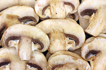 Close view large sliced mushrooms