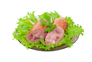 Sausage with green vegetable