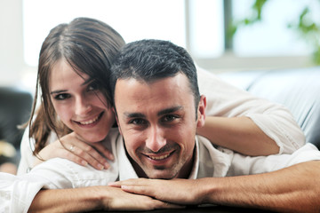 happy young couple relax at home