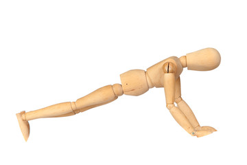 Jointed wooden mannequin doing push-ups