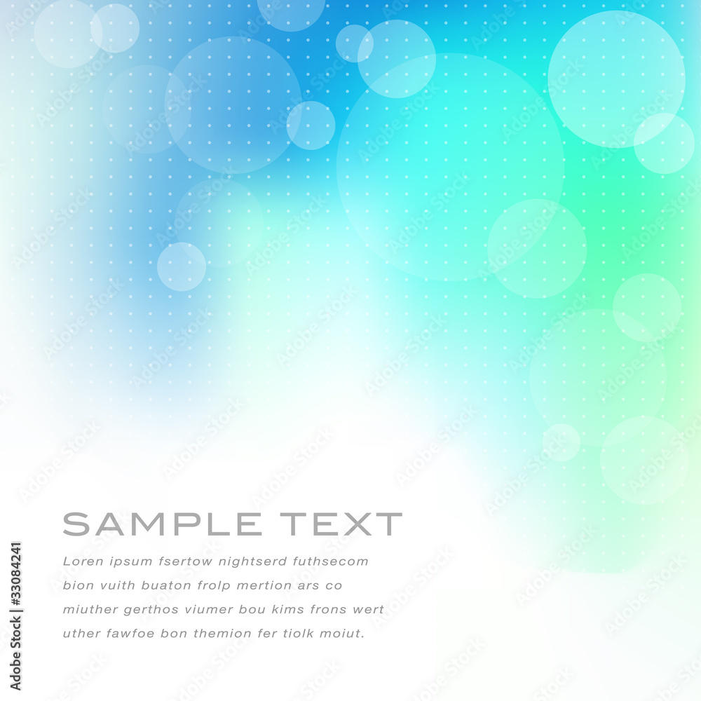 Poster abstract blue green background with translucent circles and dots