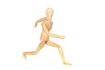 Jointed wooden mannequin running