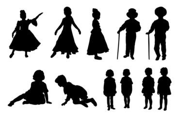 vector set - silhouettes of kids