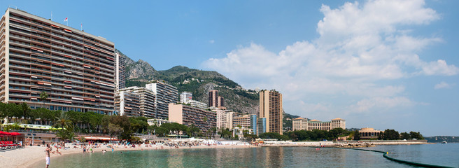 Public sandy beach and coastline in Monaco
