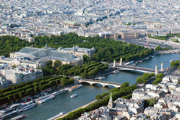 Aerial view on Seine river in Paris from Eiffel tower