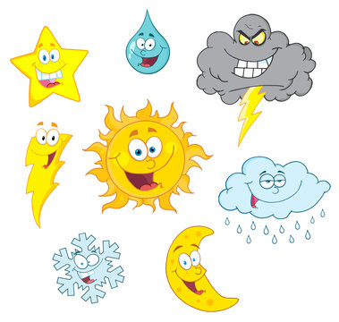 Cartoon Weather Symbols Raster Collection