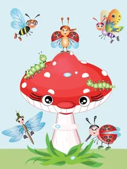 Türaufkleber Pilze und Insekten © olaj755