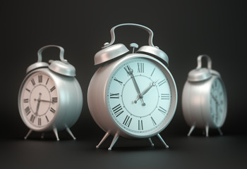 Three alarm clocks - Time passing concept illustration
