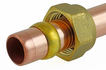 close up compression nut olive pipe copper