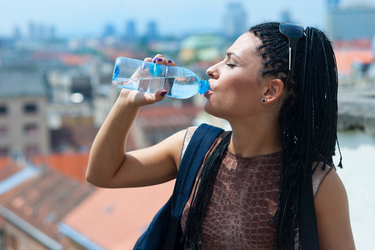 woman drinks water