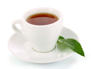 Cup  with mint isolated on white