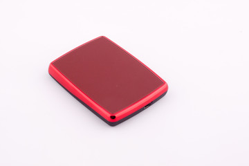 a red external hard disk