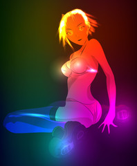 fashion model from a neon. Vector illustration. A light girl's
