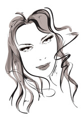 Hand-drawn fashion model. Vector illustration. Woman's face