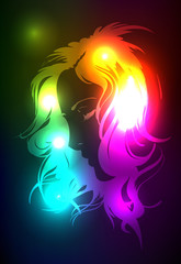 Hand-drawn fashion model from a neon. Vector illustration. A lig