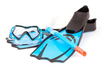 Flippers, glasses and snorkel isolated on white background