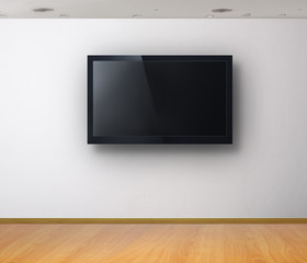 3d TV in the white room - obrazy, fototapety, plakaty