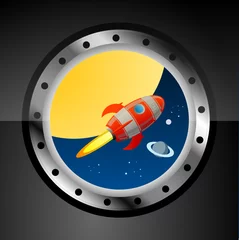 Poster de jardin Cosmos Fusée dans l& 39 espace vue de l& 39 illuminateur, illustration vectorielle