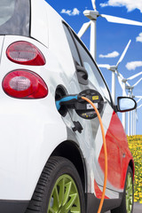 Elektroauto und Windräder