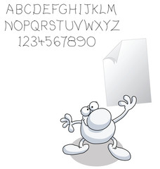 Man with blank paper and hand written alphabet