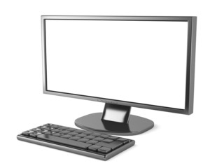 LCD monitor with keyboard isolated on white background